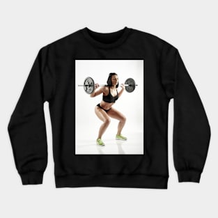 Young woman doing barbell squats Crewneck Sweatshirt